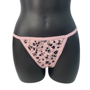 Victoria's Secret Piink Women's Panty Pink Floral Lace Thong Underwear Sz M- NEW